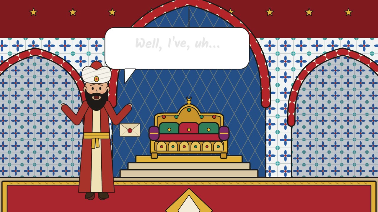 Host character presenting a portrait of Mehmed II