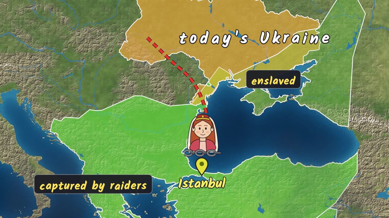 Satellite map of the Black Sea with a raid route to Istanbul